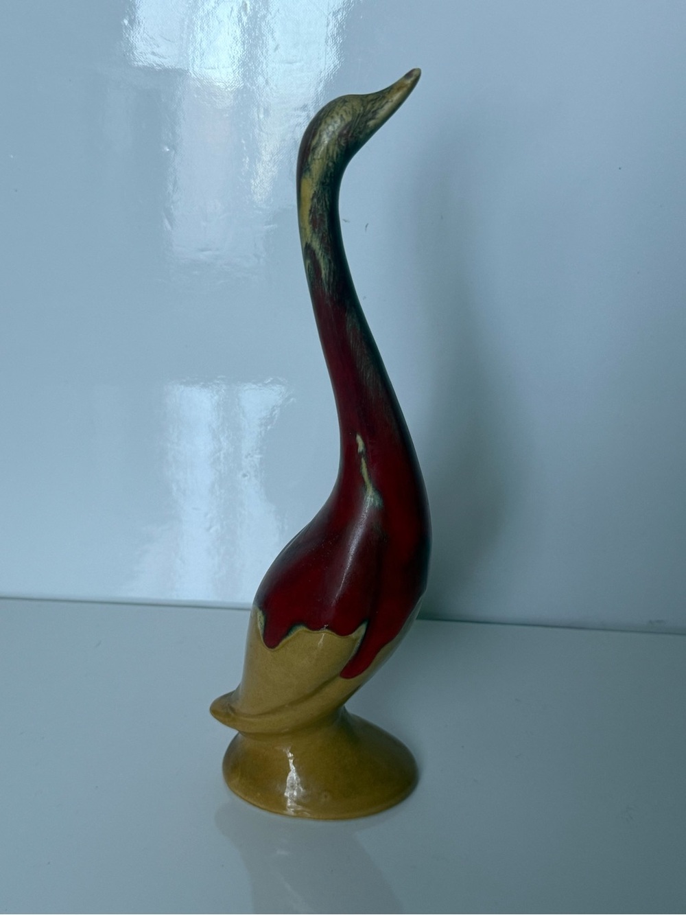Vintage Blue Mountain Pottery style Duck Swan Goose  Glaze brown yellow 11”